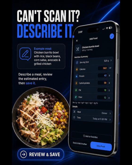 ApexStacked food logging — describe a meal, review the estimate, save it